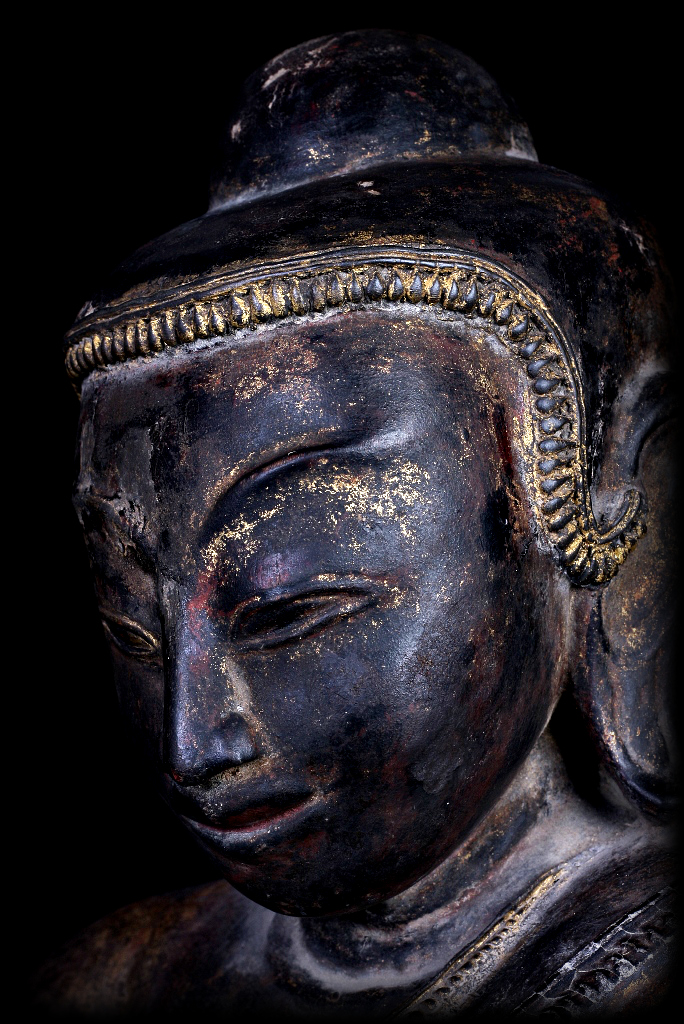 18C Wood Sitting Mon Burmese Buddha # A039